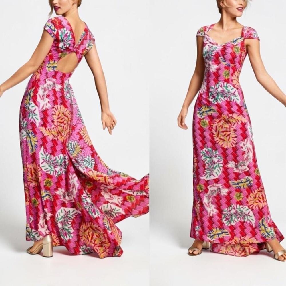 Zac Posen For Target Dress Womens Medium Pink Print Cutout Mermaid Maxi Formal